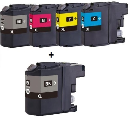 Compatible Brother LC227XL/LC225XL full Set of 4 Inks + EXTRA BLACK (2 x Black 1 x Cyan/Magenta/Yellow)
